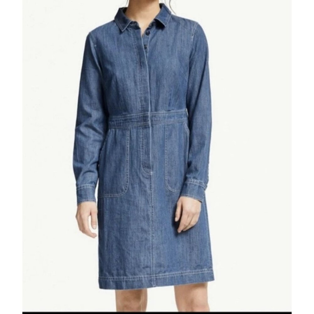 Boden Women's Button Up Shirt Dress Long Sleeve Denim Blue Size 6L